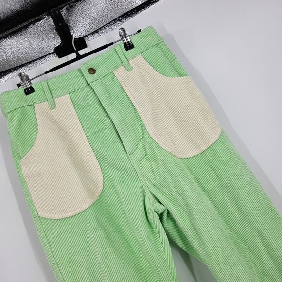 Hammies Men's Corduroy Pants Green White Bell Bottom Flared Tailored Fit Size 32 - Picture 4 of 8